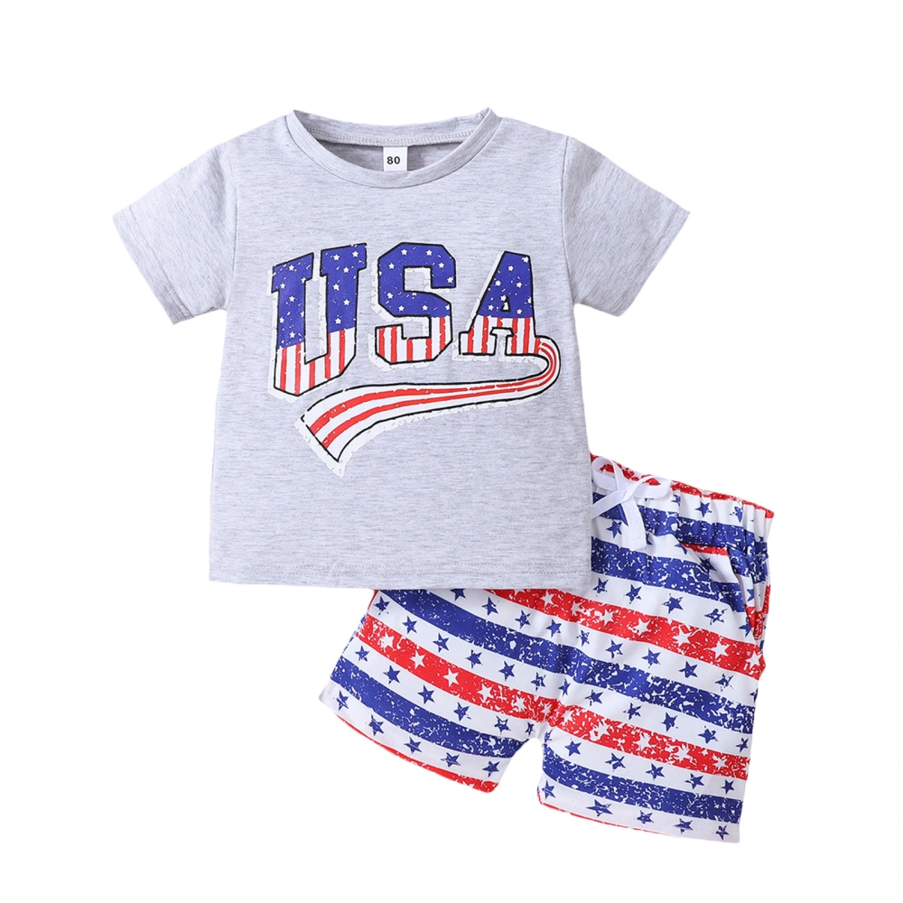 Boys Short Sleeve O Neck Letter Print T-shirt + Star Print Shorts