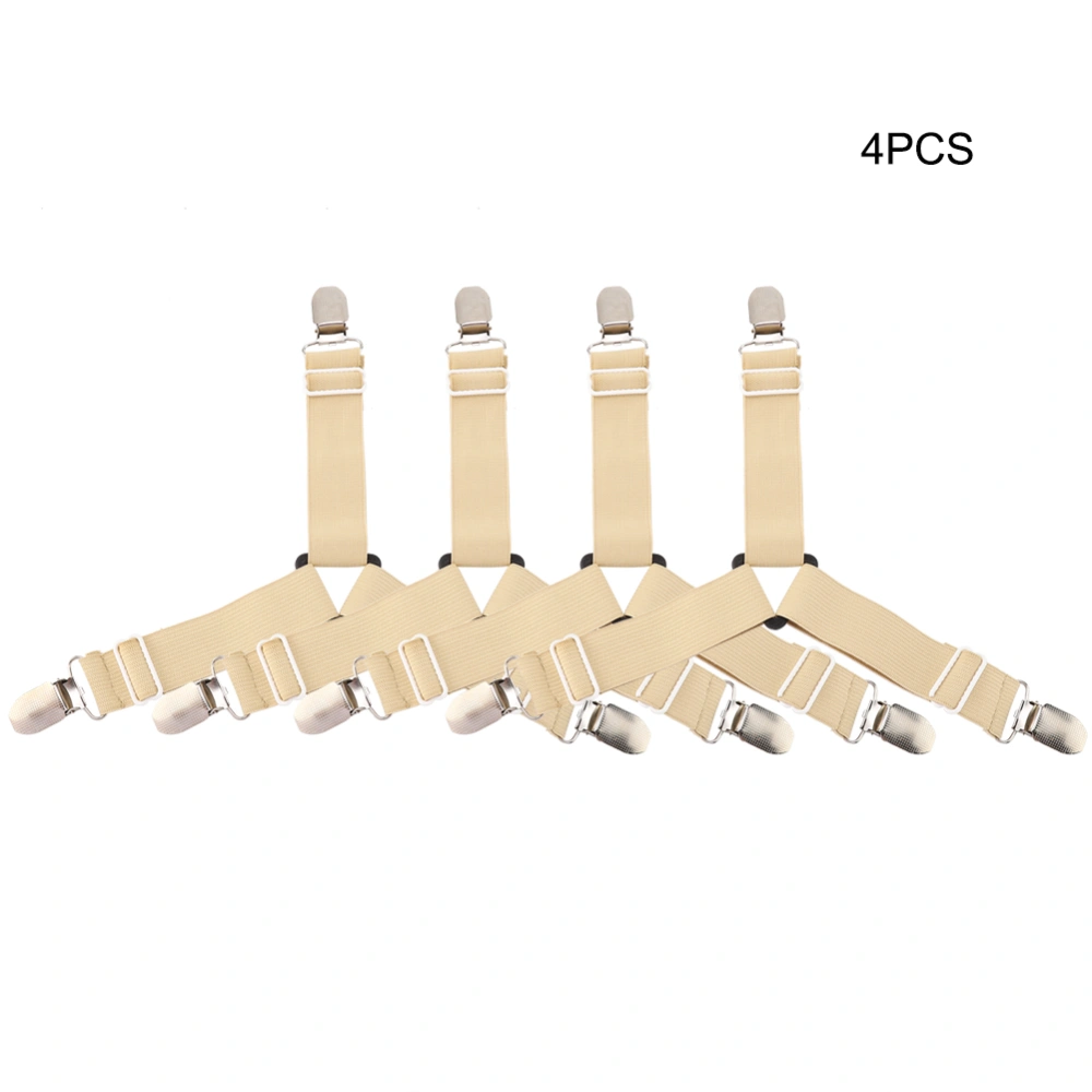 4pcs Adjustable Triangle Bed Mattress Sheet Holder Straps Clips Gripper Fasteners (Khaki)