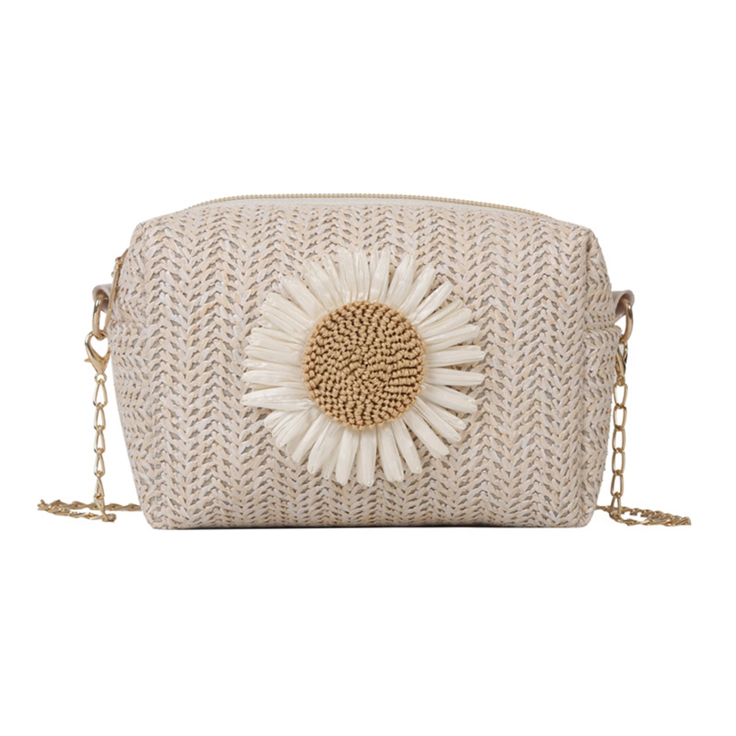 Ladies Simple Woven Straw Bag Portable Shoulder Messenger Bag
