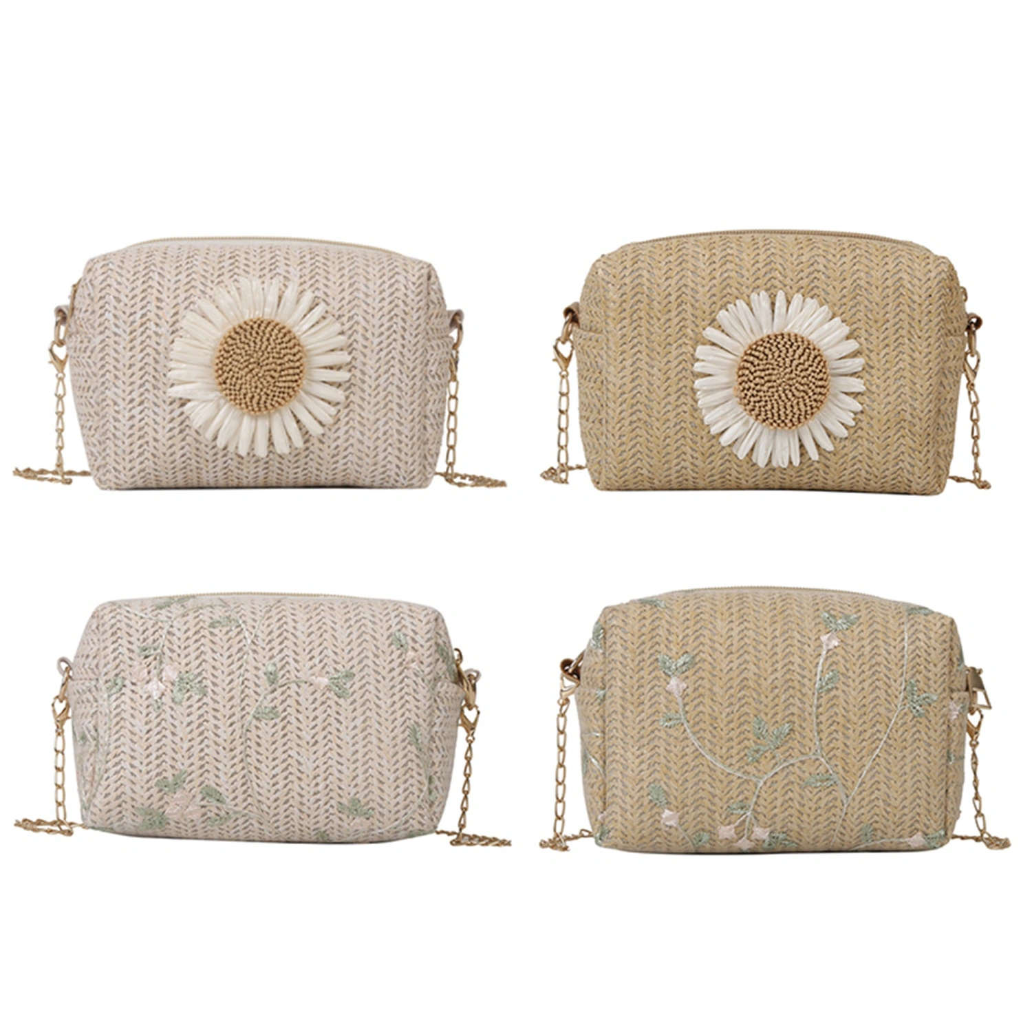Ladies Simple Woven Straw Bag Portable Shoulder Messenger Bag