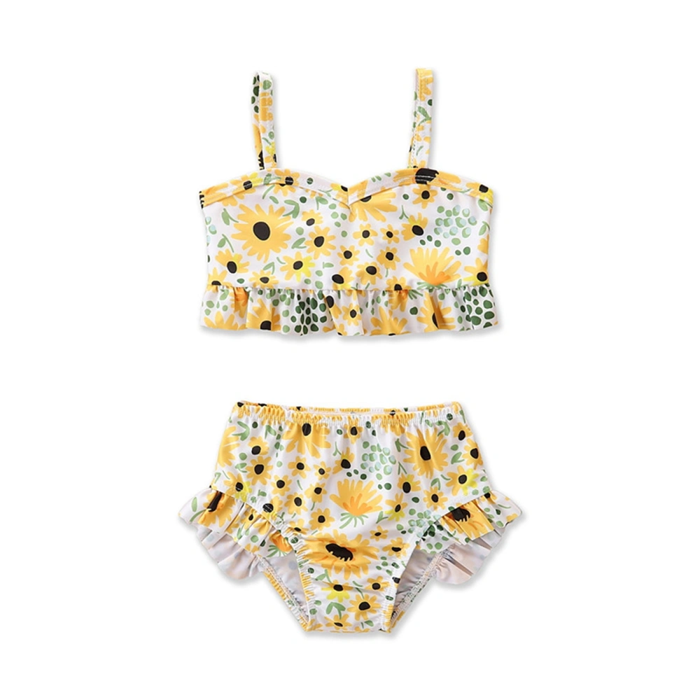 Bathing Suits, Sunflower/Cartoon Print Ruffle Camisole + Bottoms