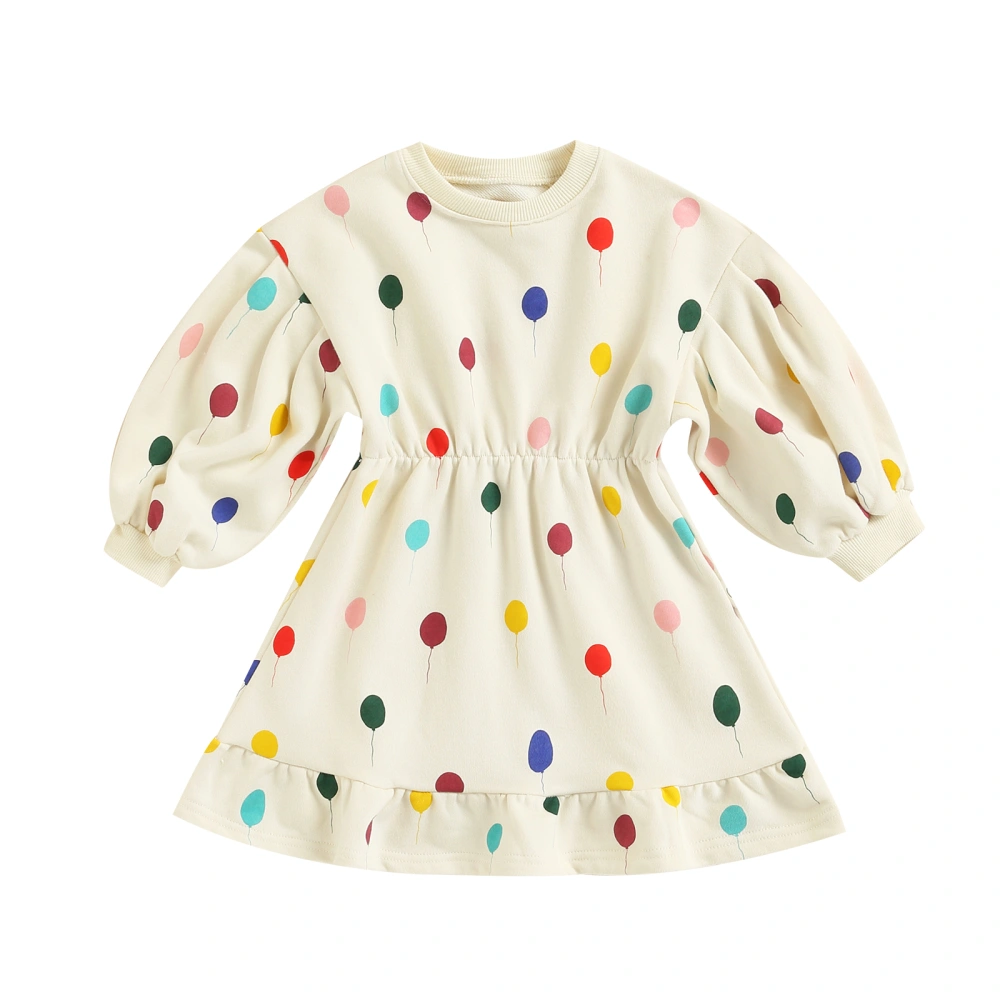 Baby Long Sleeve Dress Balloon Pattern, Ruffle Decoration Clothing