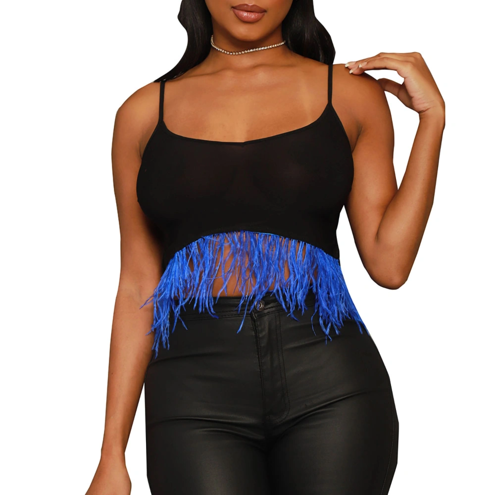 Women Camisole, Spaghetti Straps Feather Patchwork Slim Summer Tops