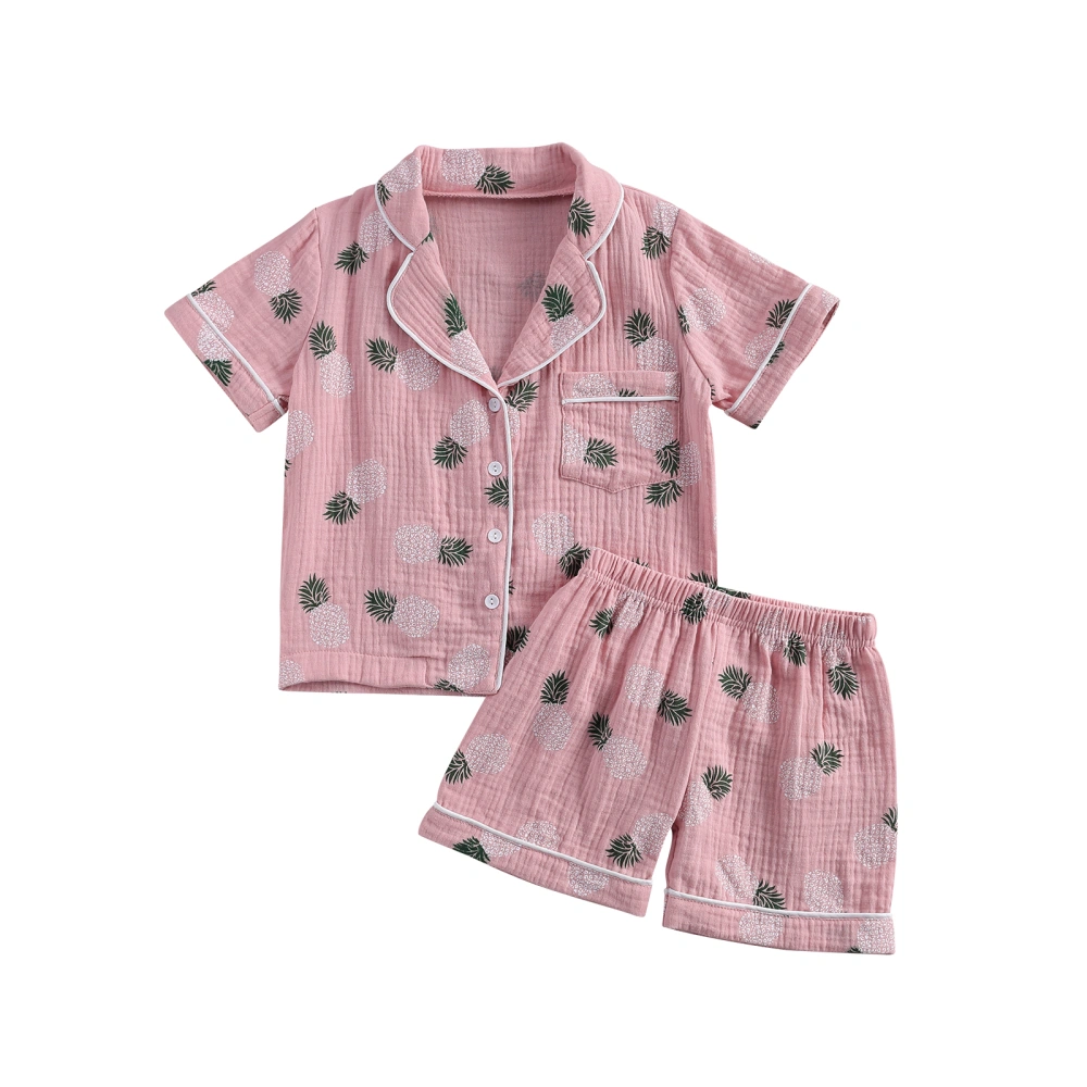 Children’s 2Pcs Sleepwear Suit, Short Sleeve Shirt Tops with Short Pants