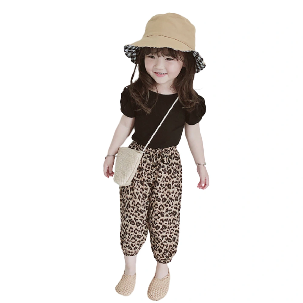 Kids Girls 2-piece Outfit Set Short Sleeve Tops+Leopard Pants Set