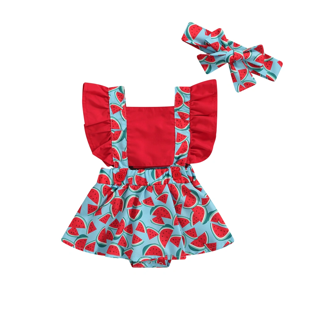 Baby Girls 2Pcs Summer Outfits, Fruit Print Romper Dress + Headband