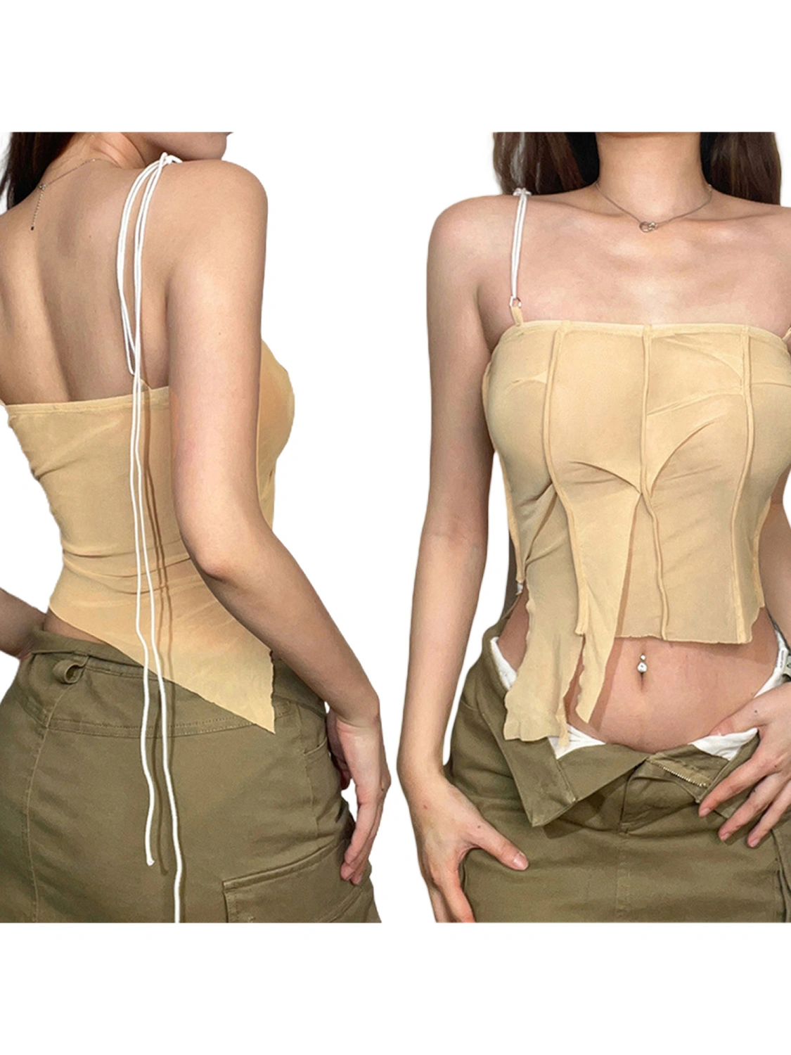 Women Camisole, Spaghetti Straps Lacing Irregular Slim Fit Summer Tops