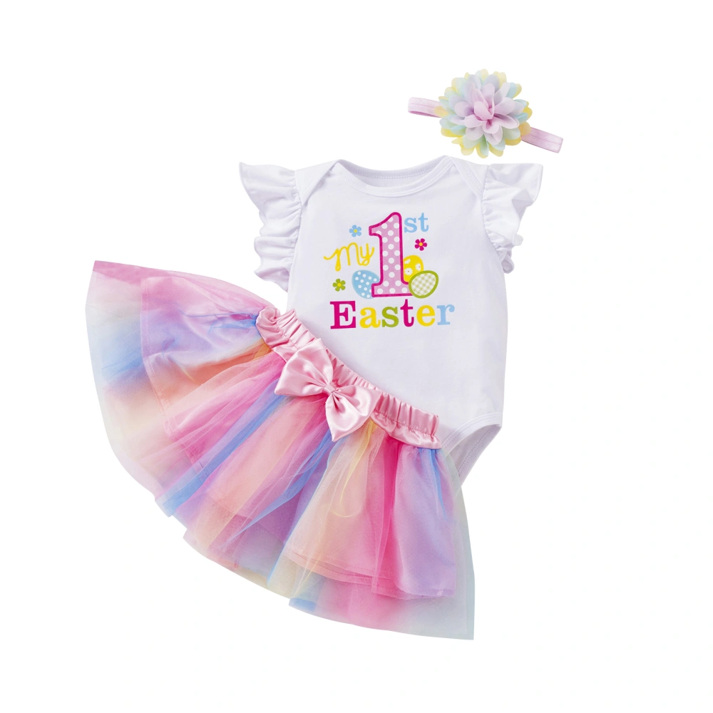 Baby Girls Easter Outfits, Romper+Tutu Skirt+Flower Headband Set