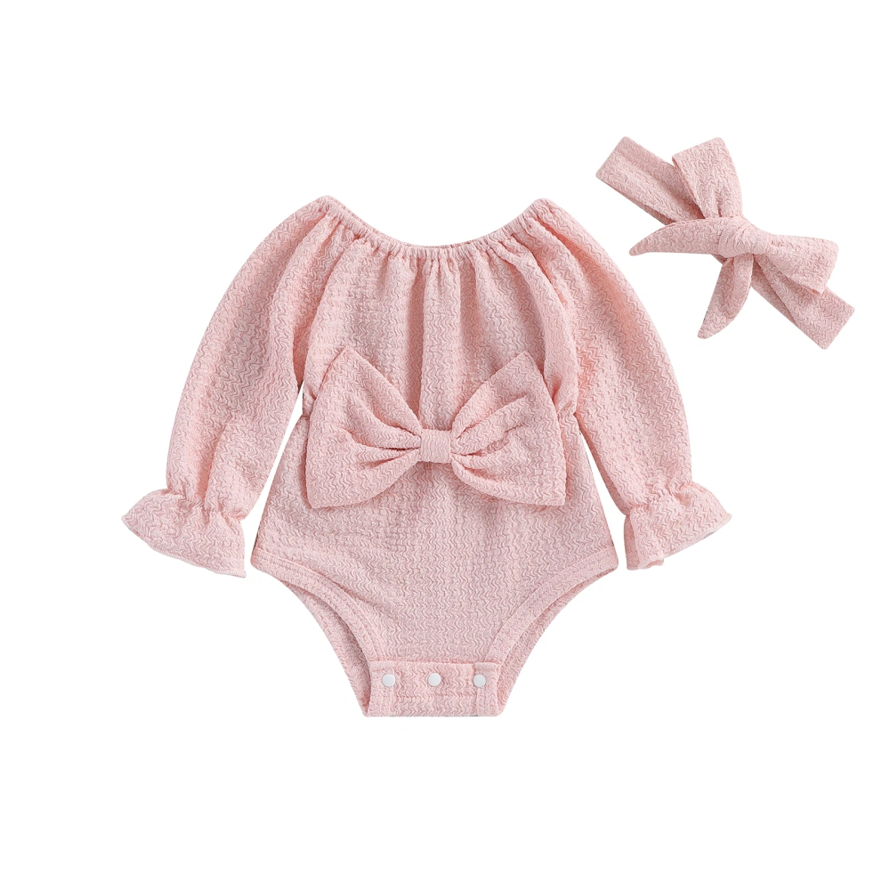 Infant Rompers Solid Color Boat Neck Newborn Clothes with Headband