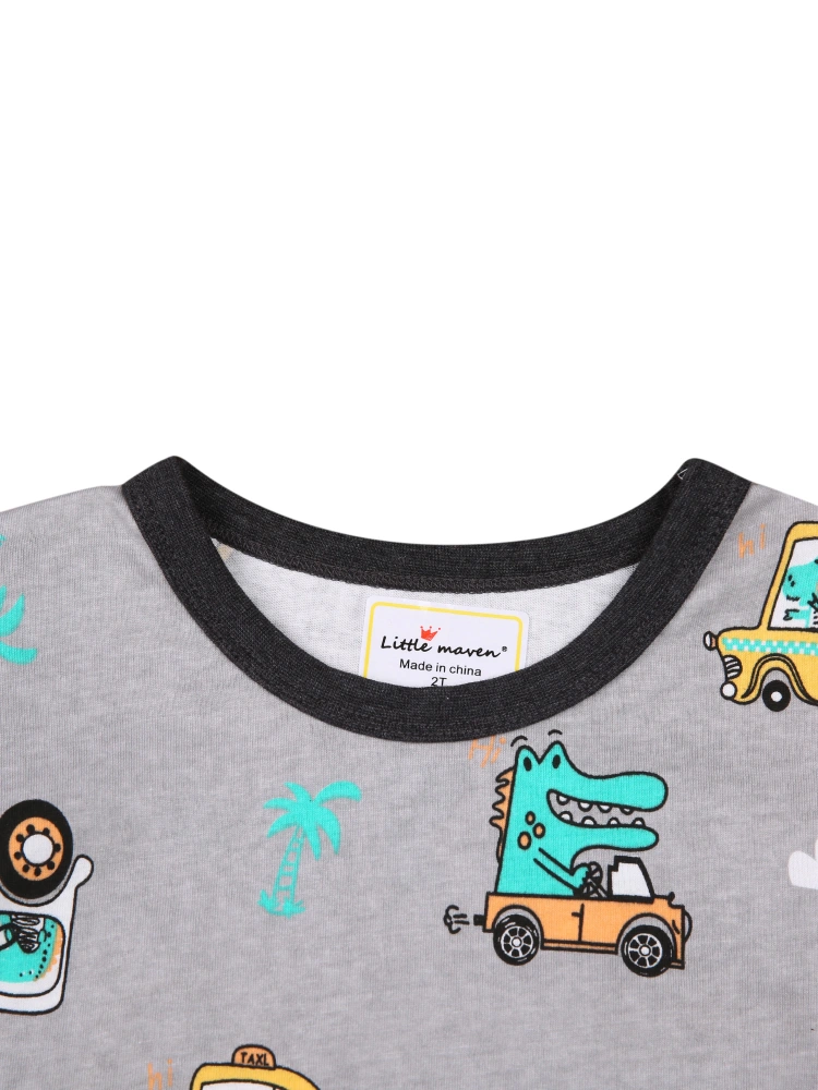 Kids Boys 2-piece Outfit Set Cartoon Car Print Tops+Shorts Set