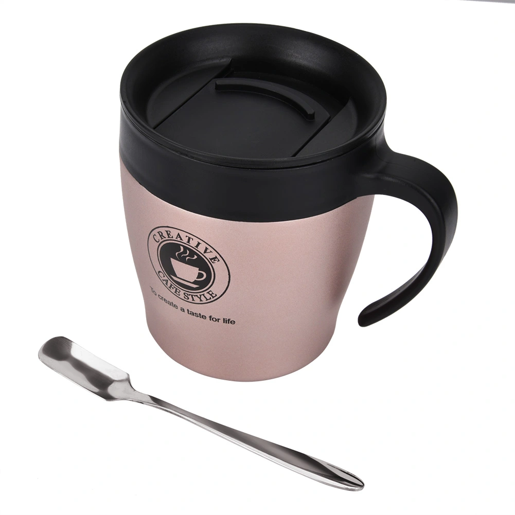 Stainless Steel Insulated Coffee Mug Water Cup with Spoon and Lid for Office Travel(Rose Gold)