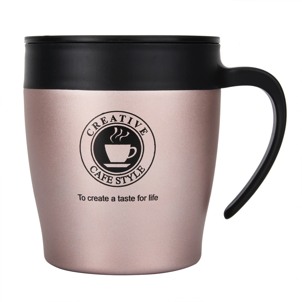 Stainless Steel Insulated Coffee Mug Water Cup with Spoon and Lid for Office Travel(Rose Gold)
