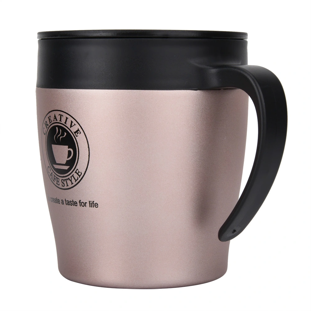 Stainless Steel Insulated Coffee Mug Water Cup with Spoon and Lid for Office Travel(Rose Gold)
