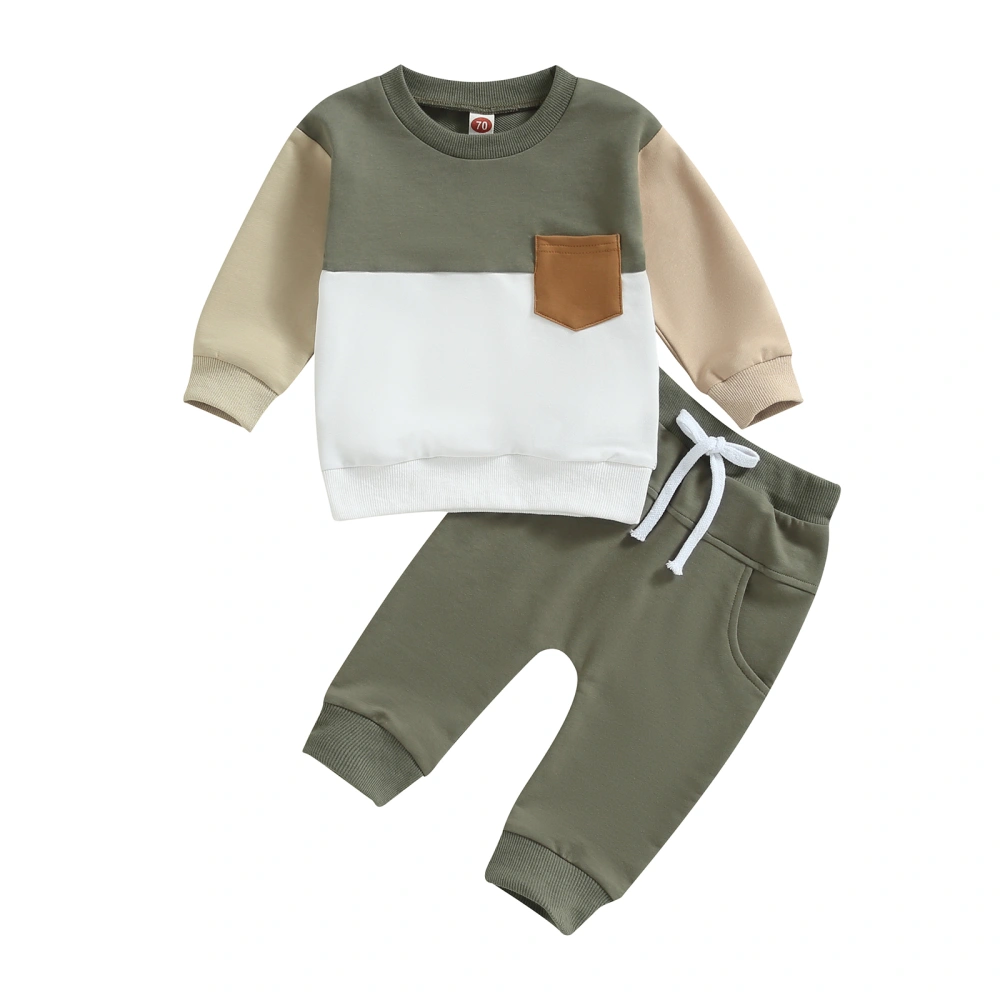 Baby Boy 2 Piece Tracksuit Contrast Color Sweatshirt and Elastic Pants