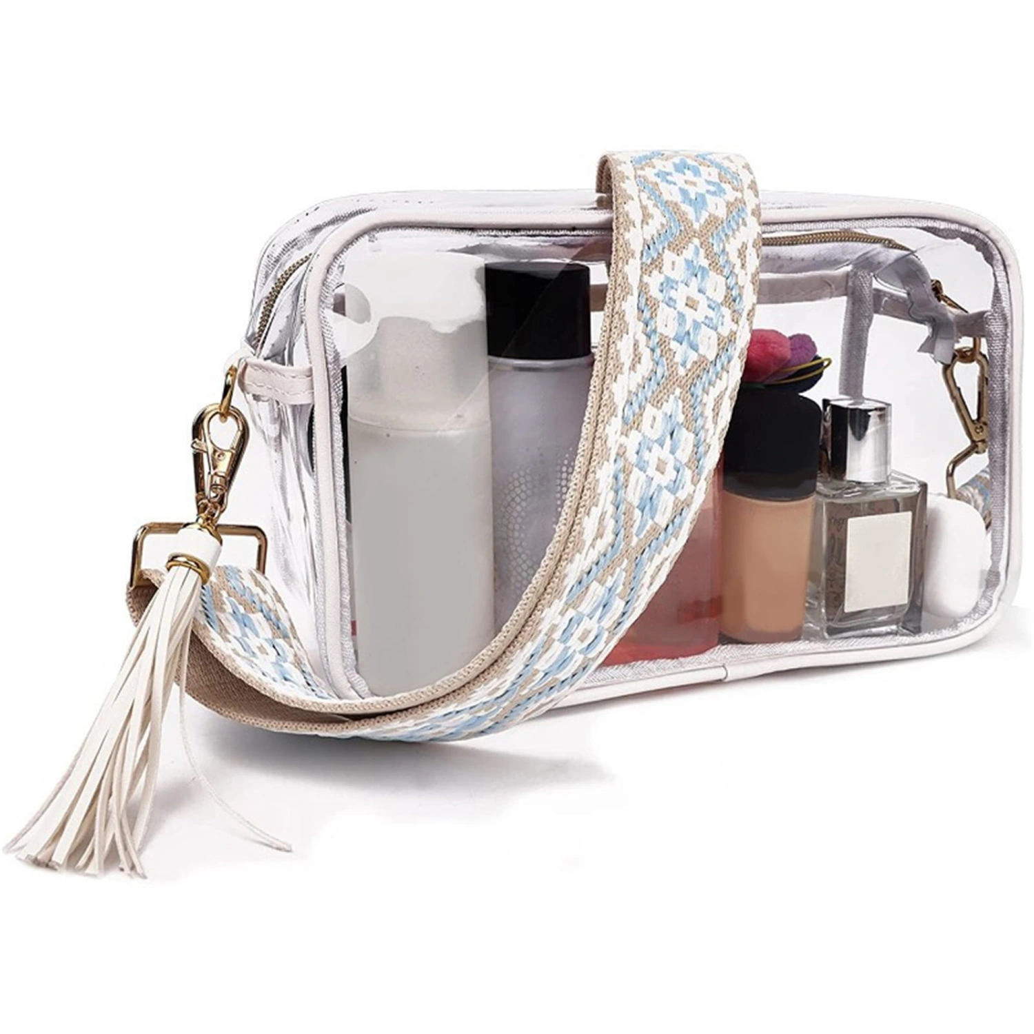 Women Crossbody Bag Transparent PVC Shoulder Bag Handbag with Tassel