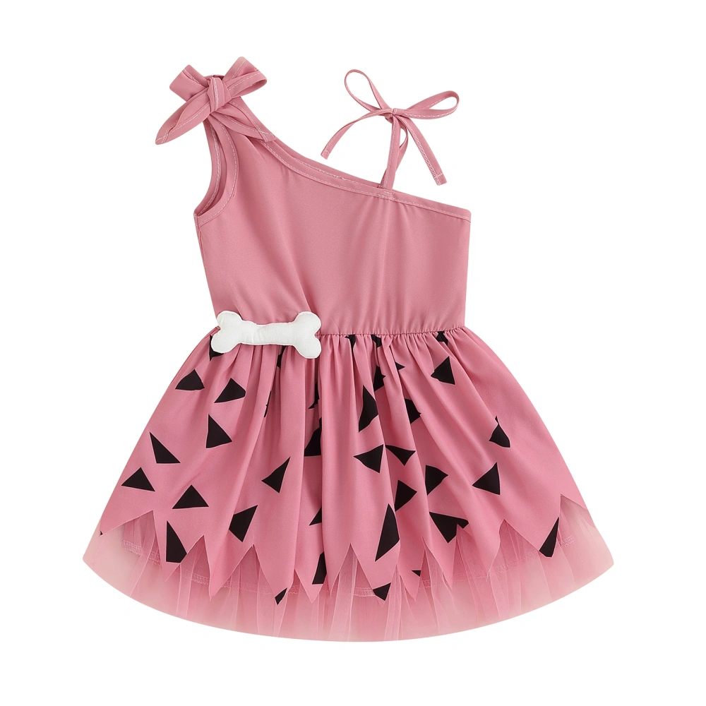 Baby Girls Mini Dress Elegant One Shoulder Sleeveless Tie Strap Dress