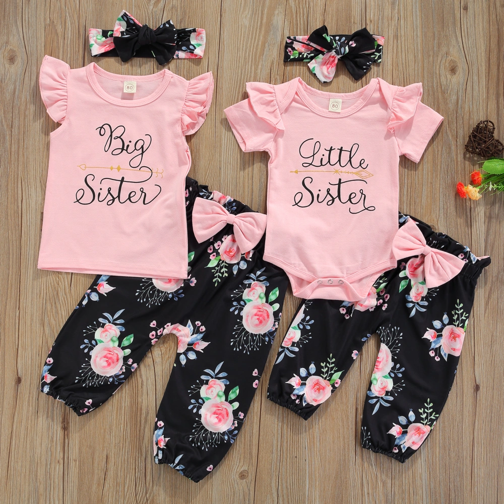 Sisters Summer Tracksuit, T-Shirt/Romper + Floral Pants + Hairband