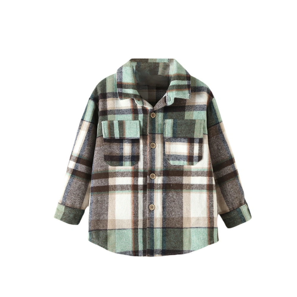 Kids Plaid Shirt Jacket Long Sleeve Button Jacket with Breast Pockets 