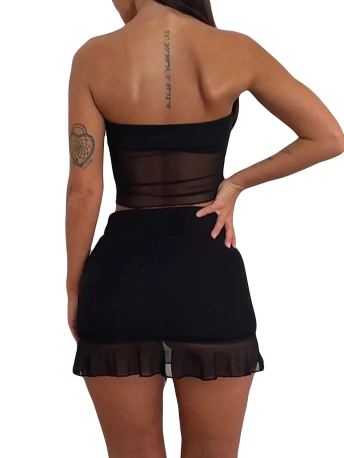 Women Off Shoulder Solid Color Vest + Wrapped Short Half Dress Outfit 