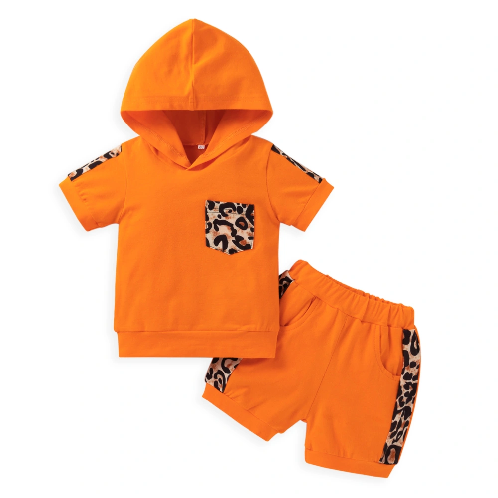 Kids Baby 2-piece Outfit Set Color Block Leopard Hoodie+Shorts Set