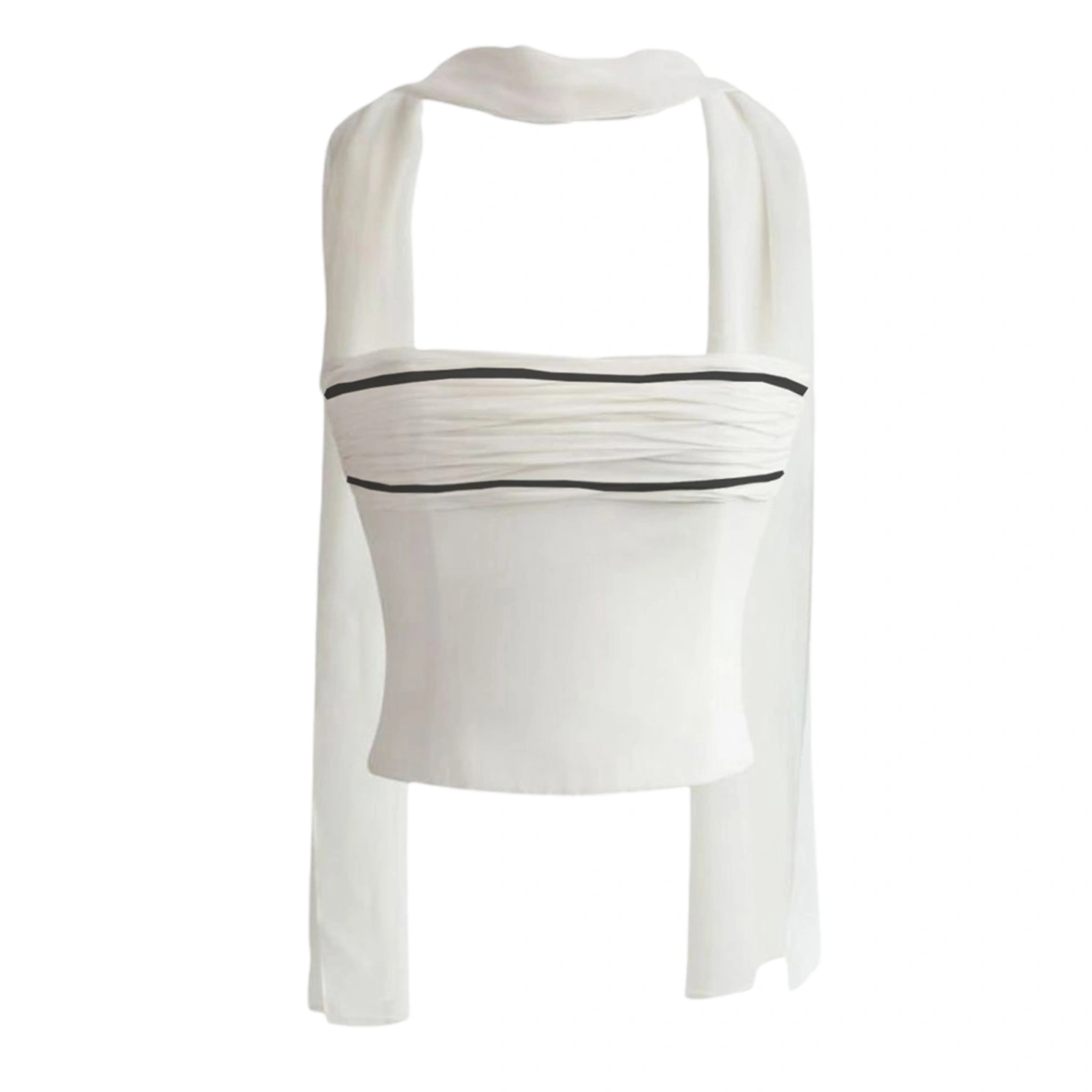 Women Basic Ruched Bandeau Contrast Color Summer Off-shoulder Tops