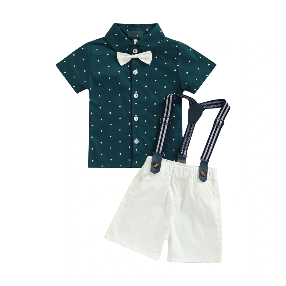 Boys Gentleman Outfit Star Print Short Sleeve T-shirt Suspender Shorts