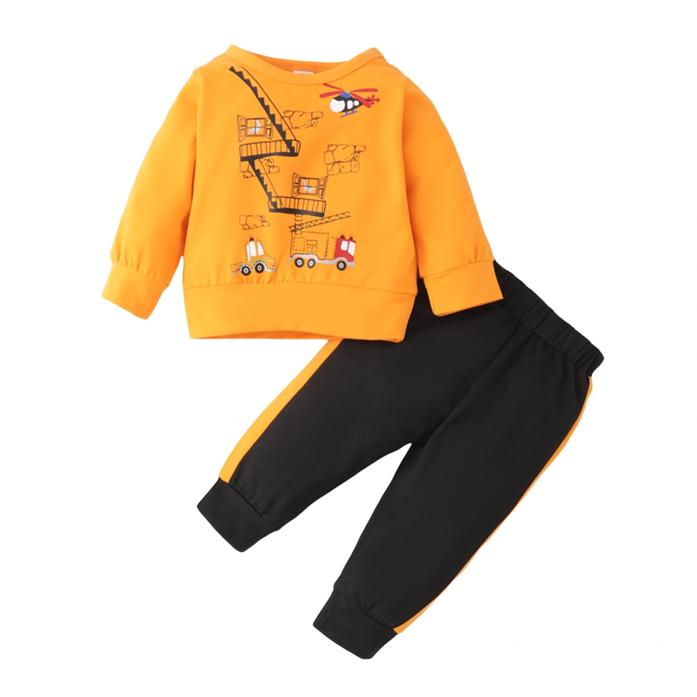 Toddler Long Sleeve Truck & Airplane Print Tops + Contrast Color Pants