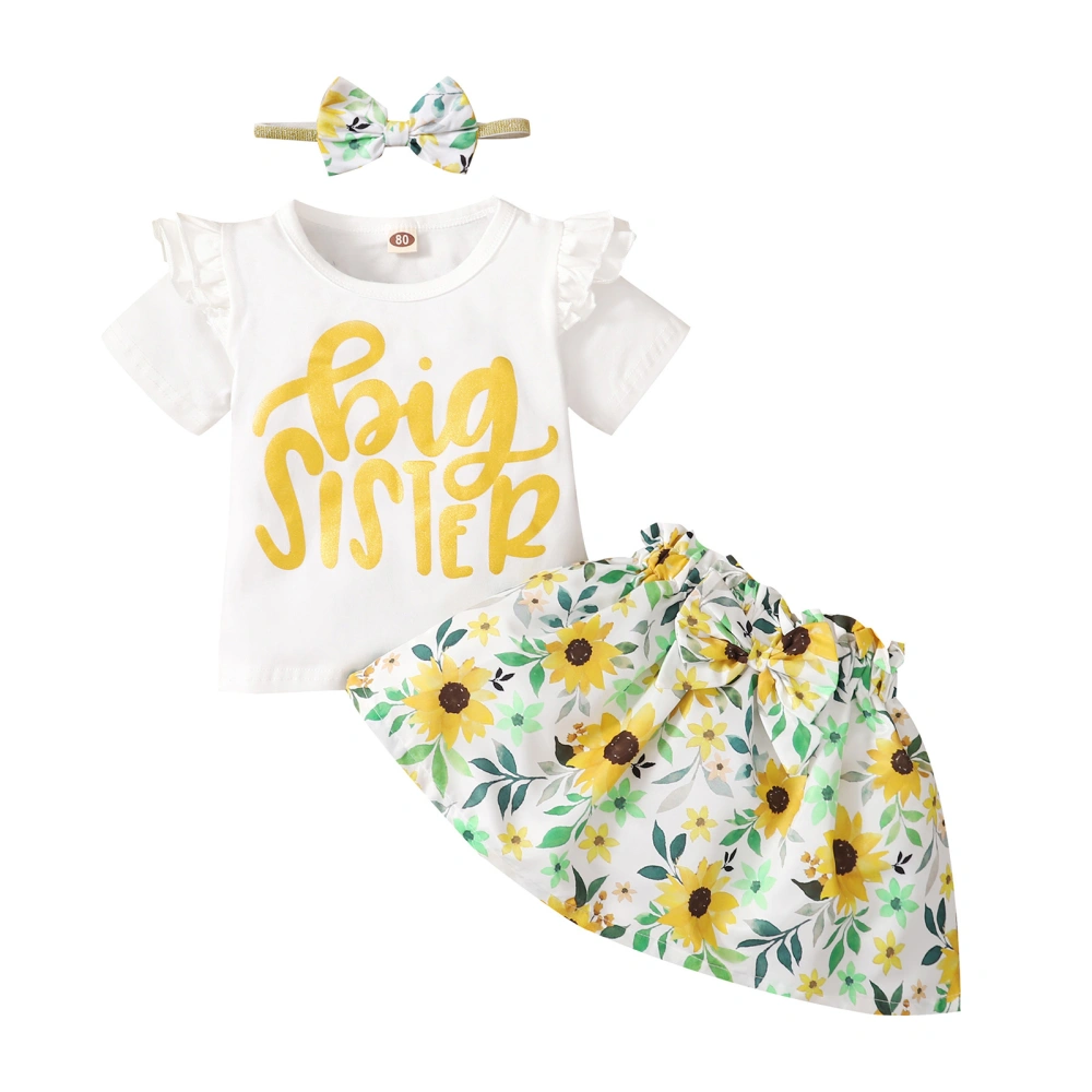 Girl Skirt Set, Round Neck Short Sleeve Tops Elastic Waist Bow Skirt