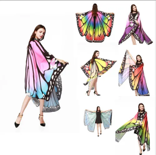 Women Girl Butterfly Wings Cape Colorful Tippet Vogue Long Neck Cloak Scarf