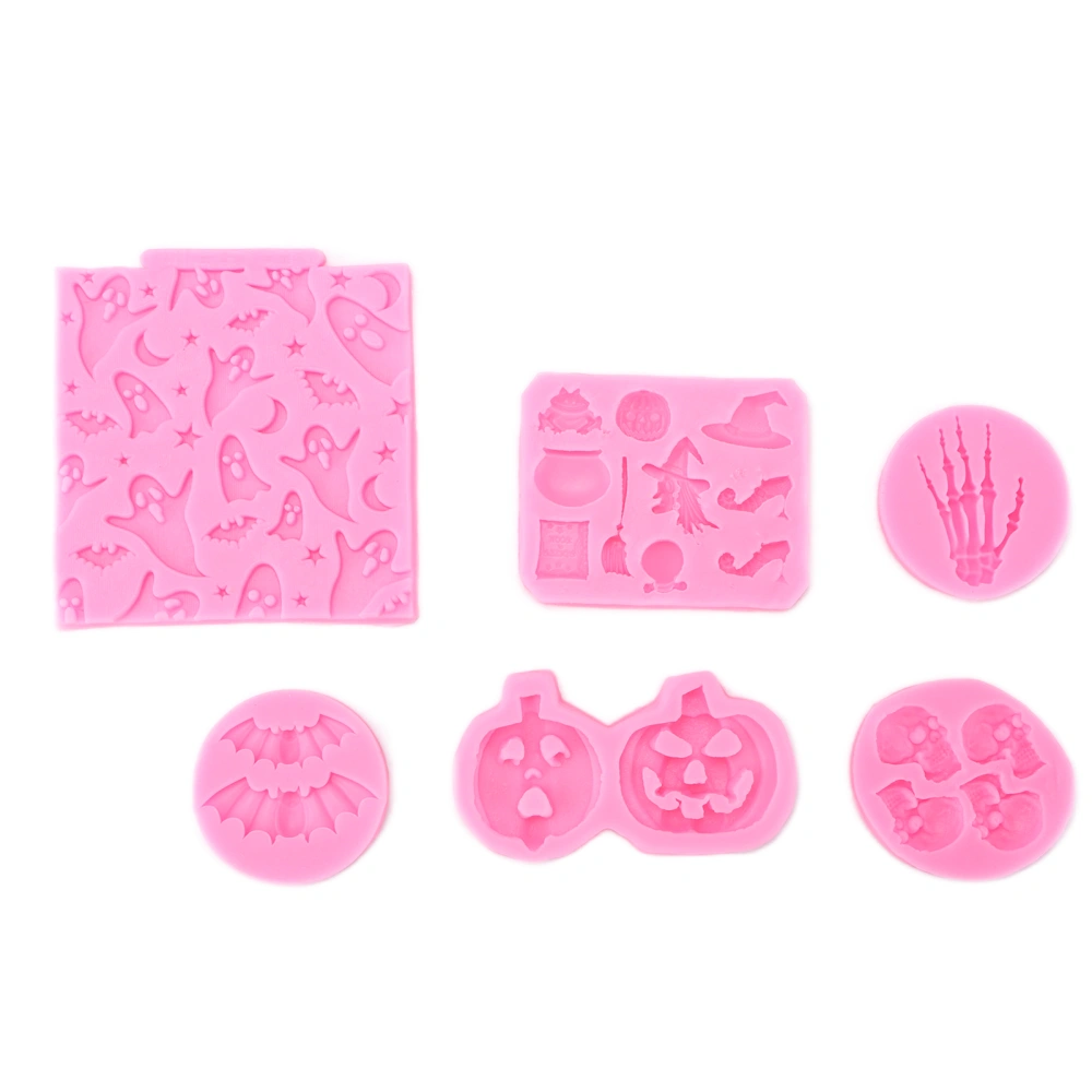 6Pcs Halloween Silicone Mould Specter Skeleton Palm Bat Durable Nonstick Halloween Fondant Molds for Home Bakery Studio