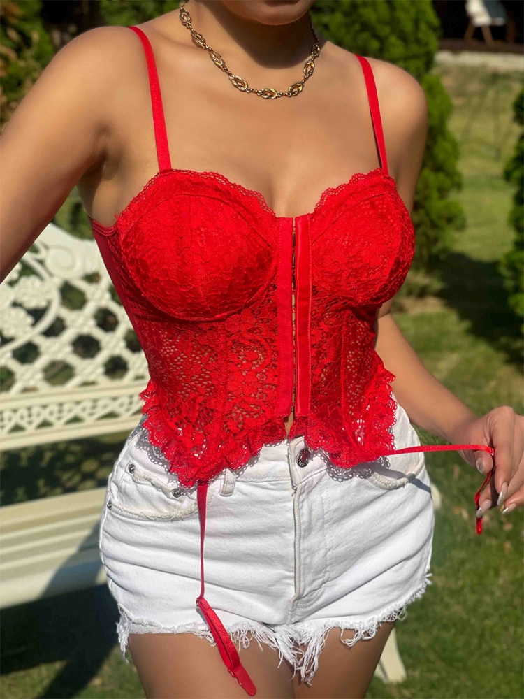 Women Lace Camisole, Sleeveless Buckled Irregular Solid Summer Bustier