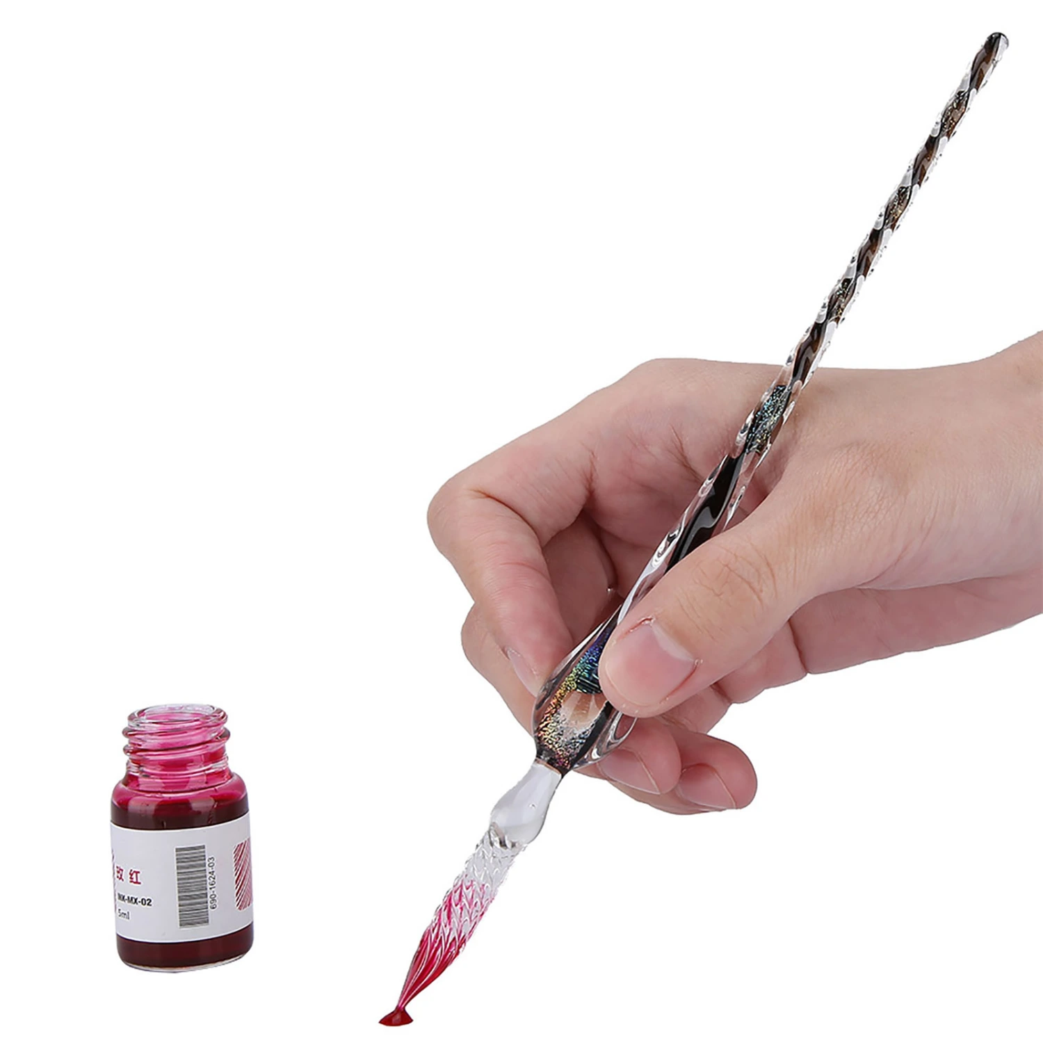 Crystal Starry Sky Glass Dip Pen Signature Ink Pen Fountain Pen Set with Ink Penholder Colorful
