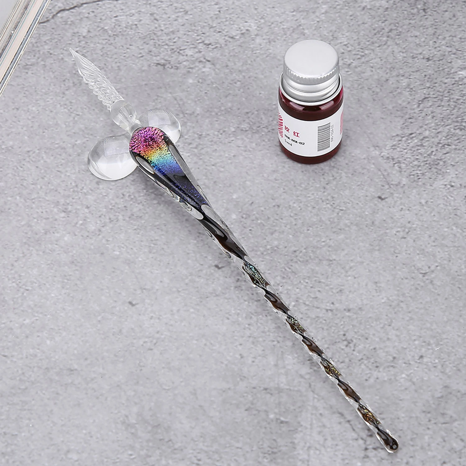 Crystal Starry Sky Glass Dip Pen Signature Ink Pen Fountain Pen Set with Ink Penholder Colorful