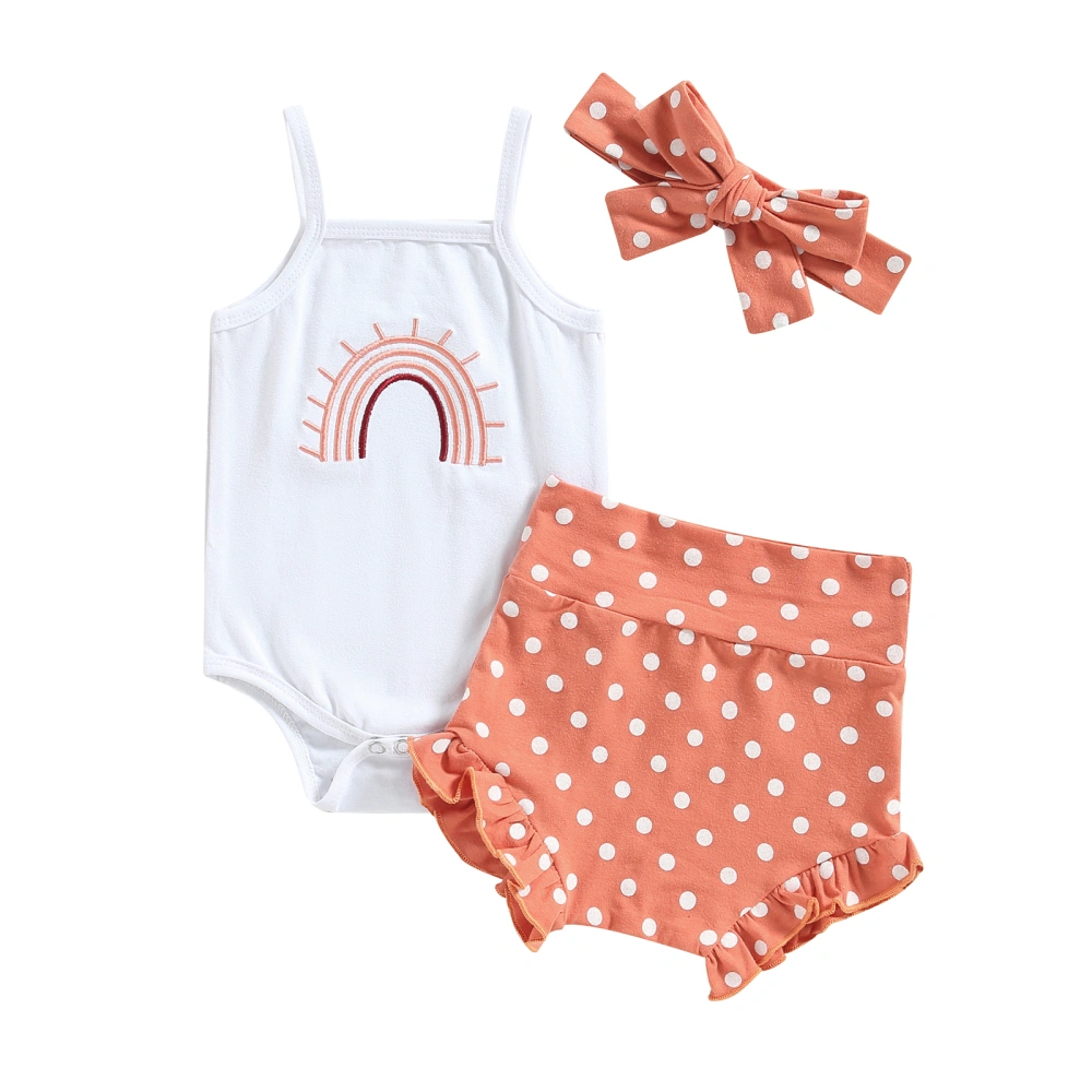 Baby Girls Summer Outfits, Rainbow Romper + Shorts + Headband Set