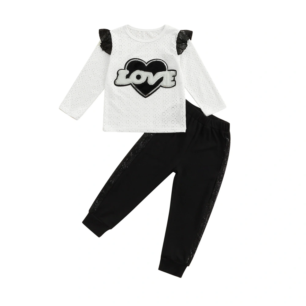 Hollow-out Sequin Love & Letter Pattern Fly Sleeve Pullover + Pants