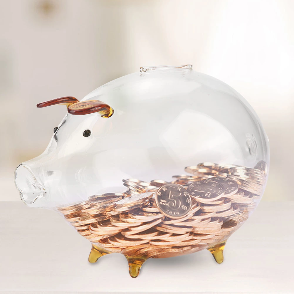 Transparent Glass Pig Coin Saver Bank Piggy Money Saving Box Children Gift