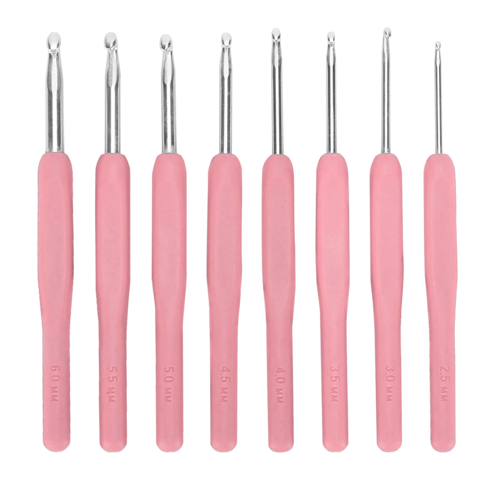 8pcs Crochet Hooks Multiple Colors Sweater Needle Soft Handle Weaving Tools for Handicraft LoversPink