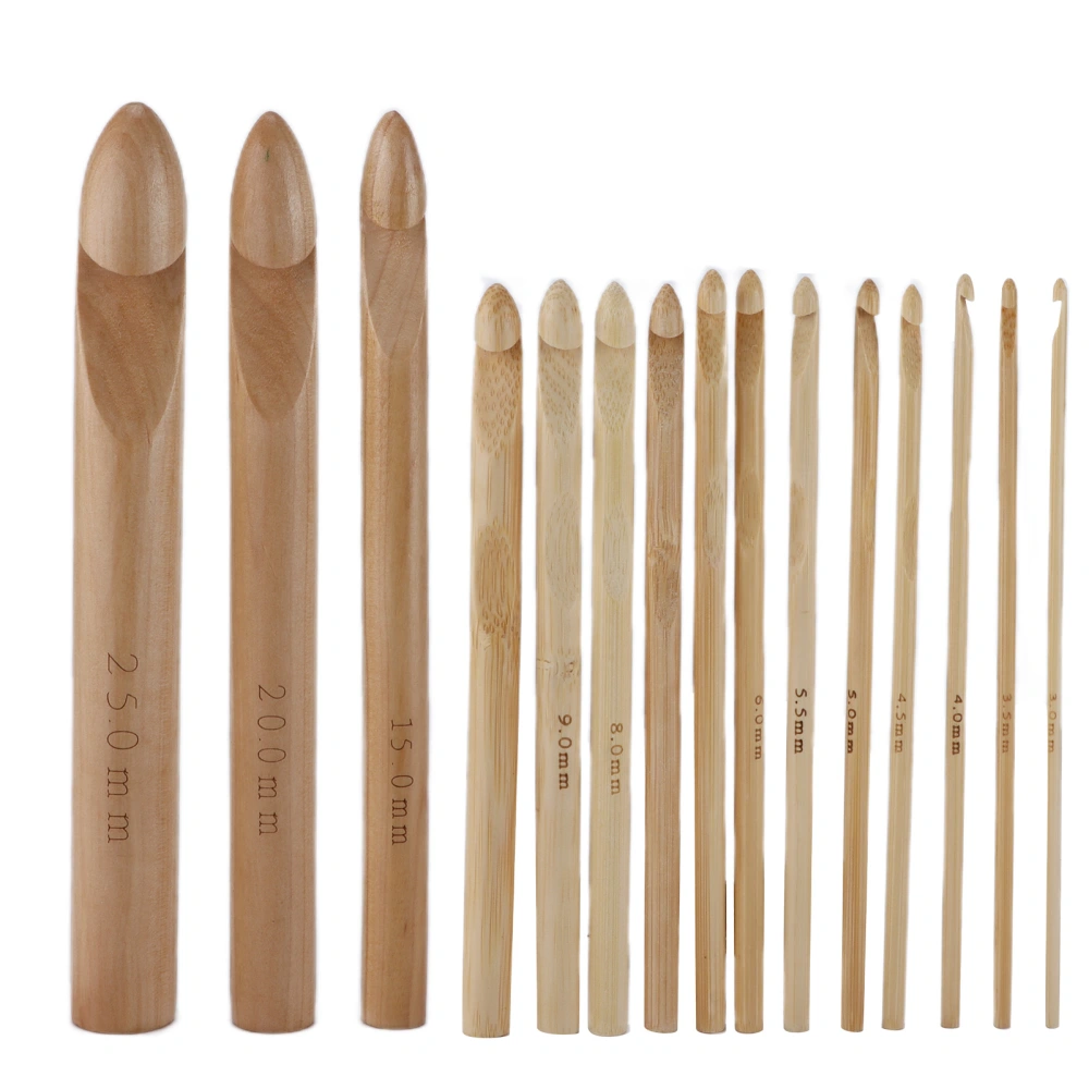 15Pcs Crochet Hooks Large Ergonomic Handle Bamboo Crochet 15mm/20mm/25mm Extra Thick Needles for Arthritic Hands