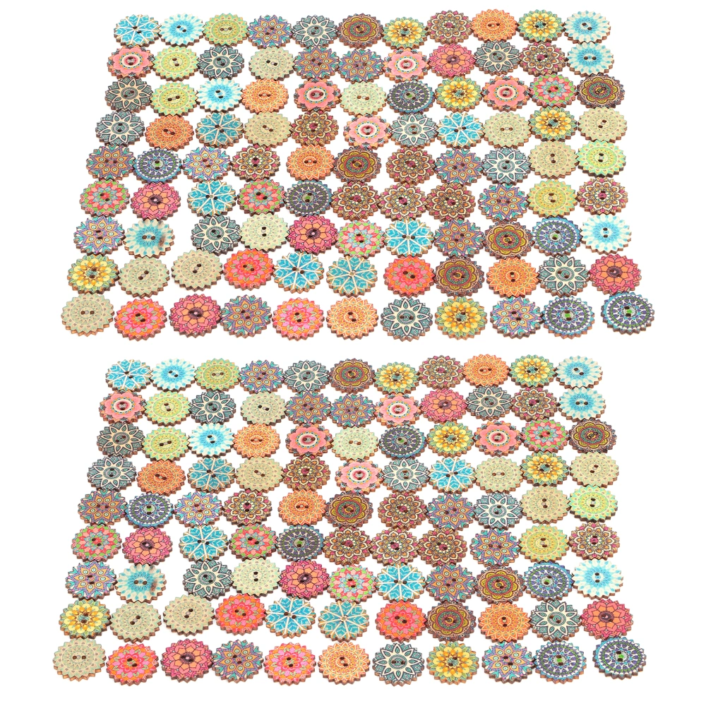 200pcs Wooden Buttons 20mm/0.8in Flower Button Vintage Gear Button for Scrapbook Bag Cloth Decoration DIY Making