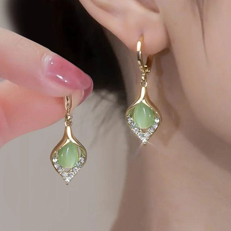 Exquisite Opal Earrings Women's Luxury Water Drop Shape Gems Earrings Jewelry Gifts