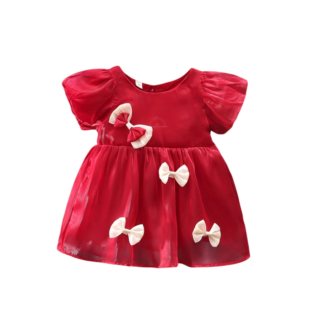 Baby Girls Dress, Puff Sleeve Crew Neck Bowknot Princess A-line Dress