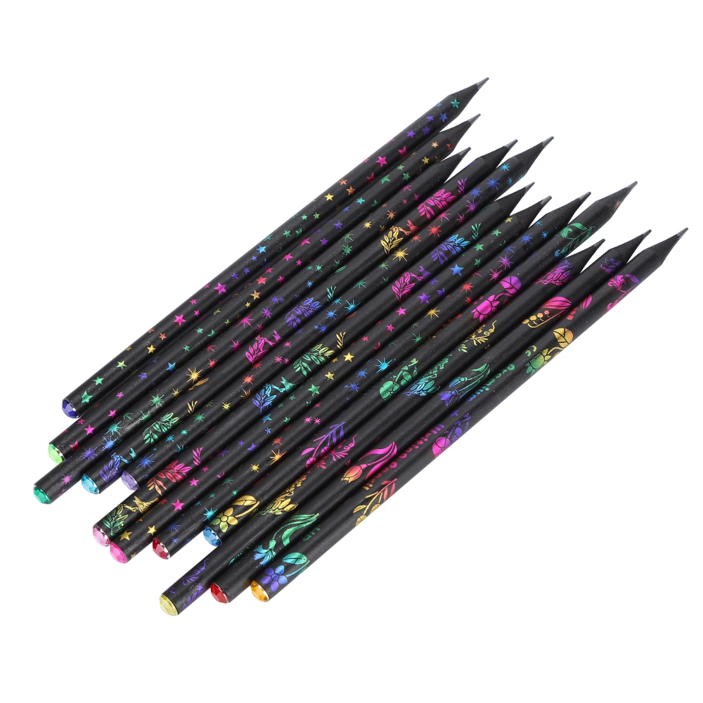 12pcs Blackwood HB Pencil Children Writing Drawing Pencil with Inlaid Rhinestone