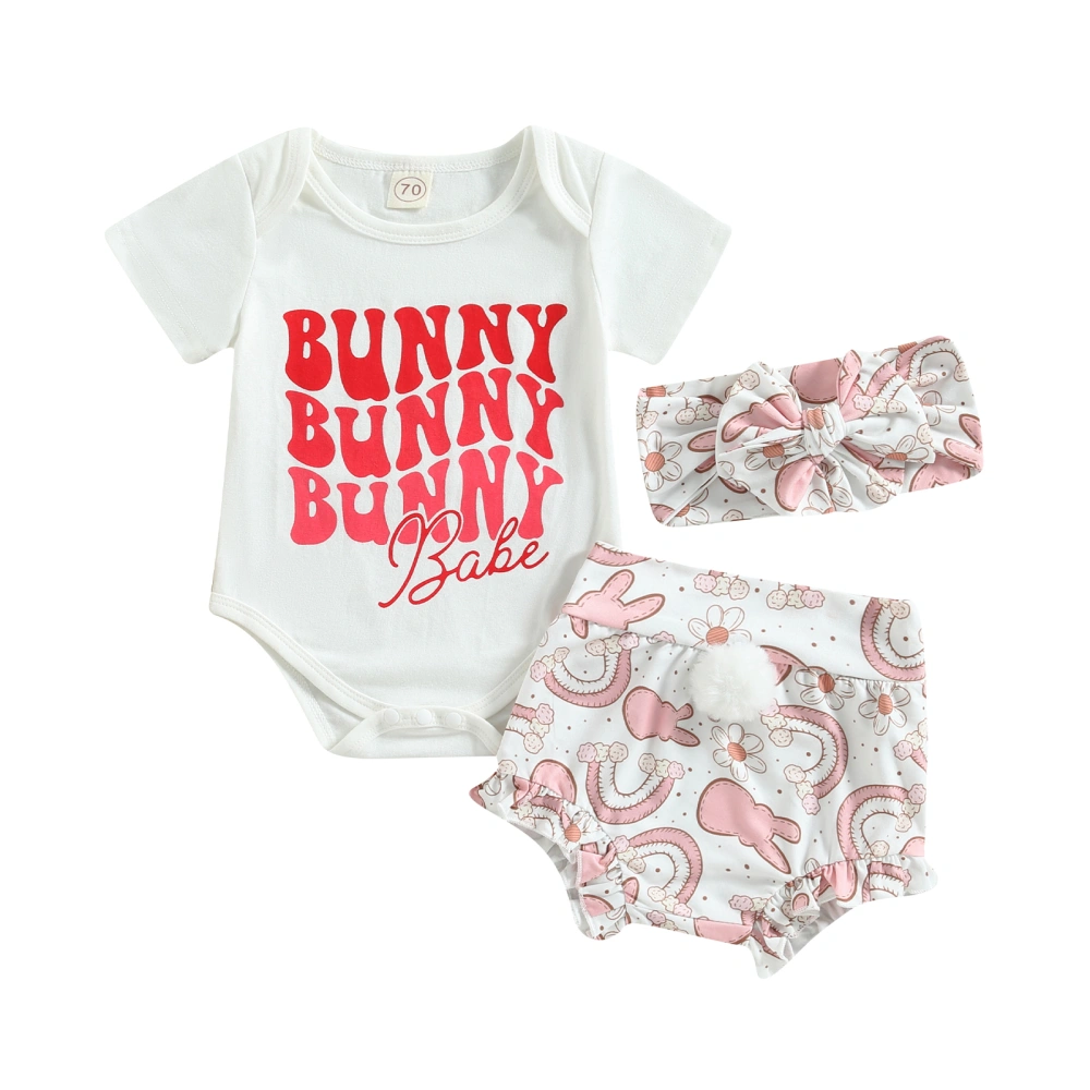 Easter Infant Clothes Letter Print Romper Rabbit Shorts Headband Set