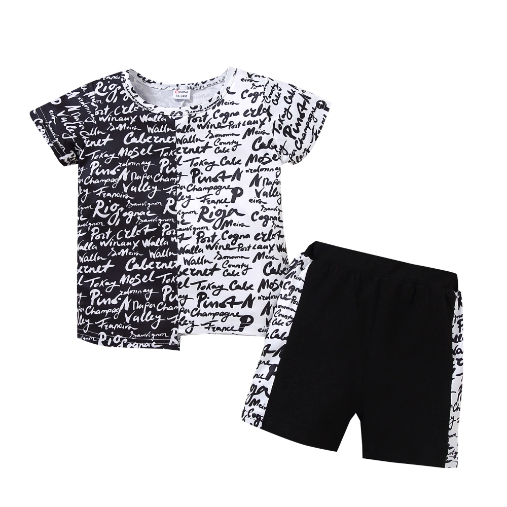 Boy Two-Piece Suit, Letter Print Short Sleeve Stitching Tops + Shorts