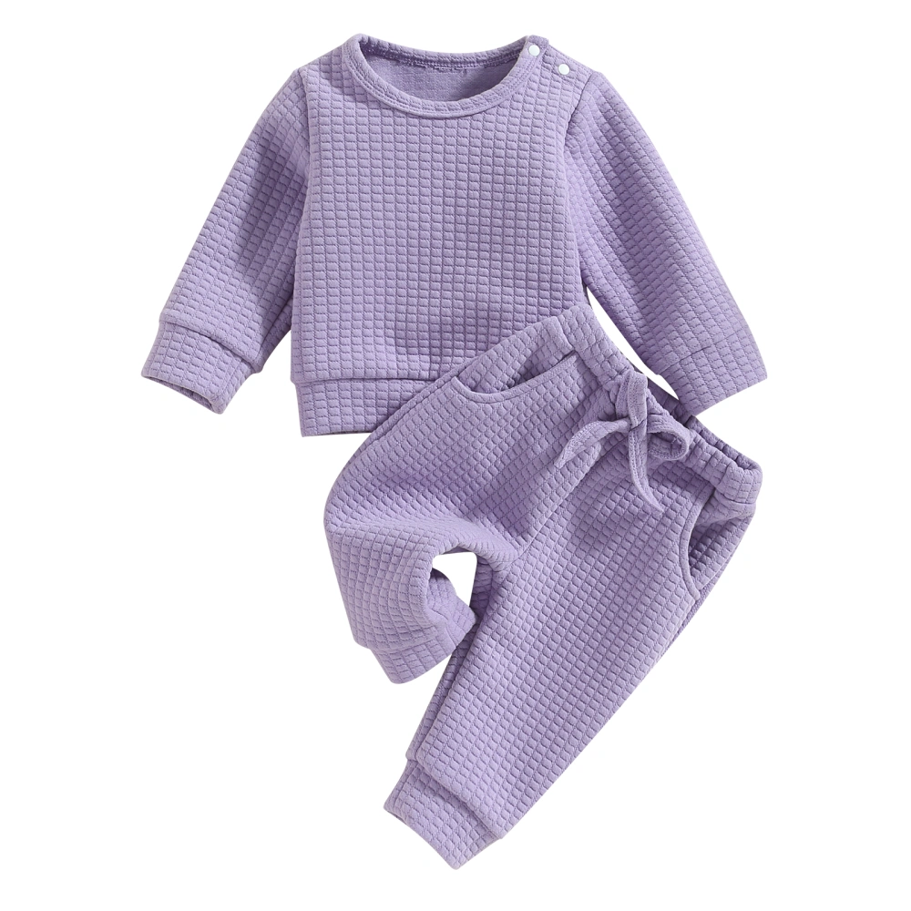 Infant Baby Girl Clothes Suits Solid Color Waffle Tops and Pants Set