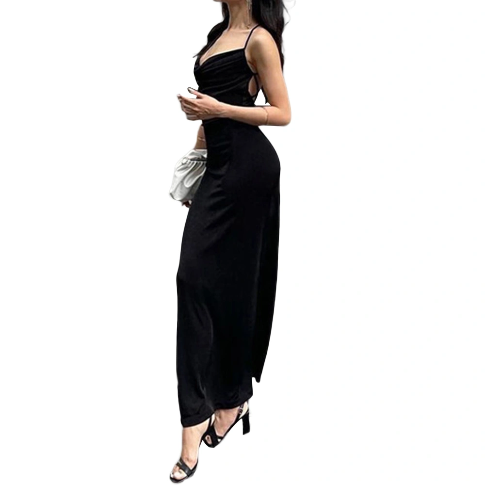 Women Bodycon Long Dress, Sleeveless Strappy Backless Cowl Neck Dress