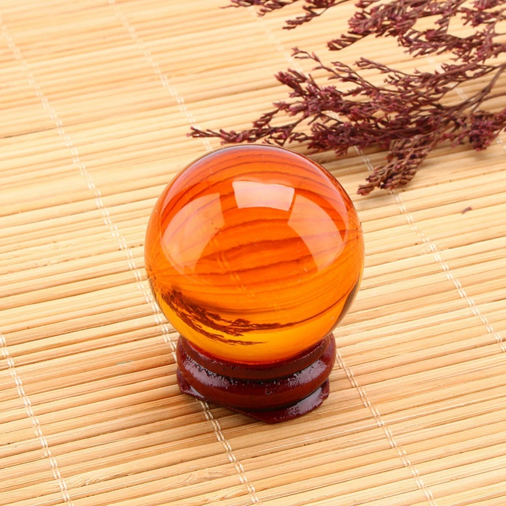 1Pc Asian Rare Natural Quartz Amber Color Crystal Healing Ball Sphere 40mm+Stand