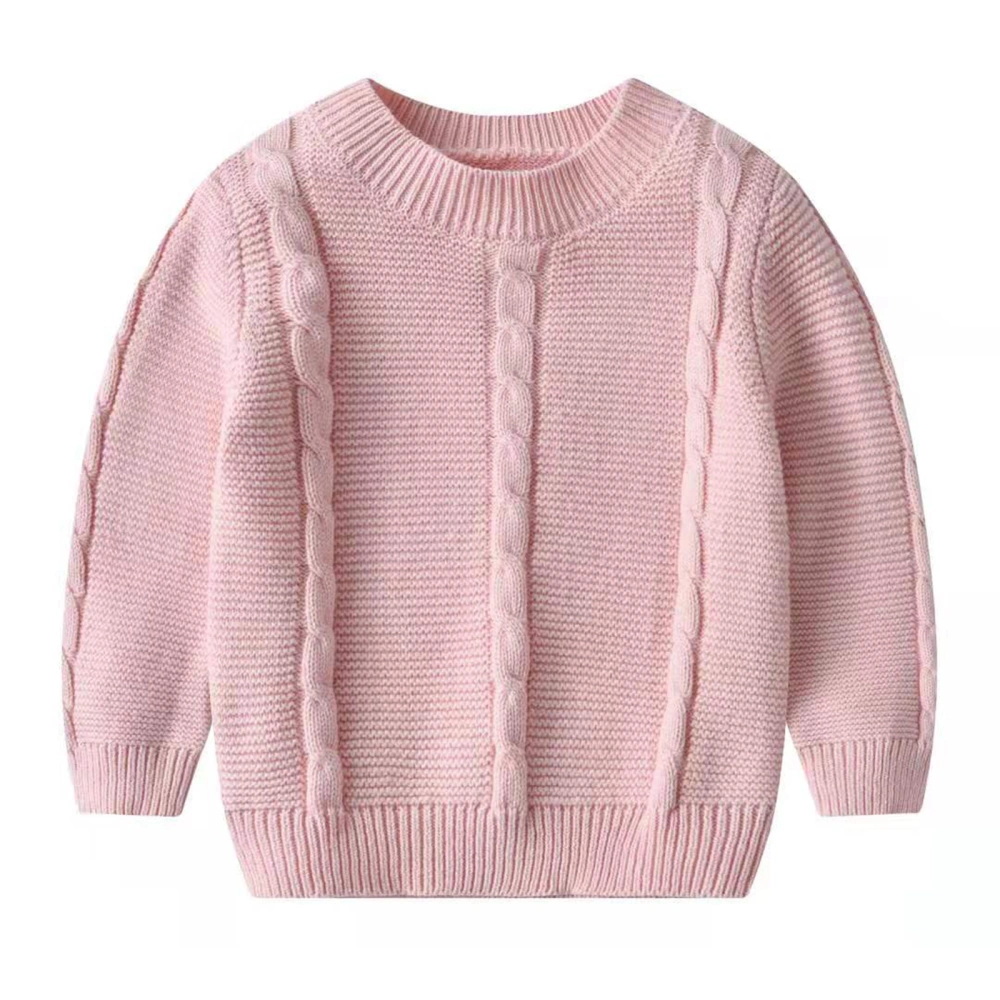 Little Girl’s Solid Color Jacquard Round Neck Long Sleeve Sweater