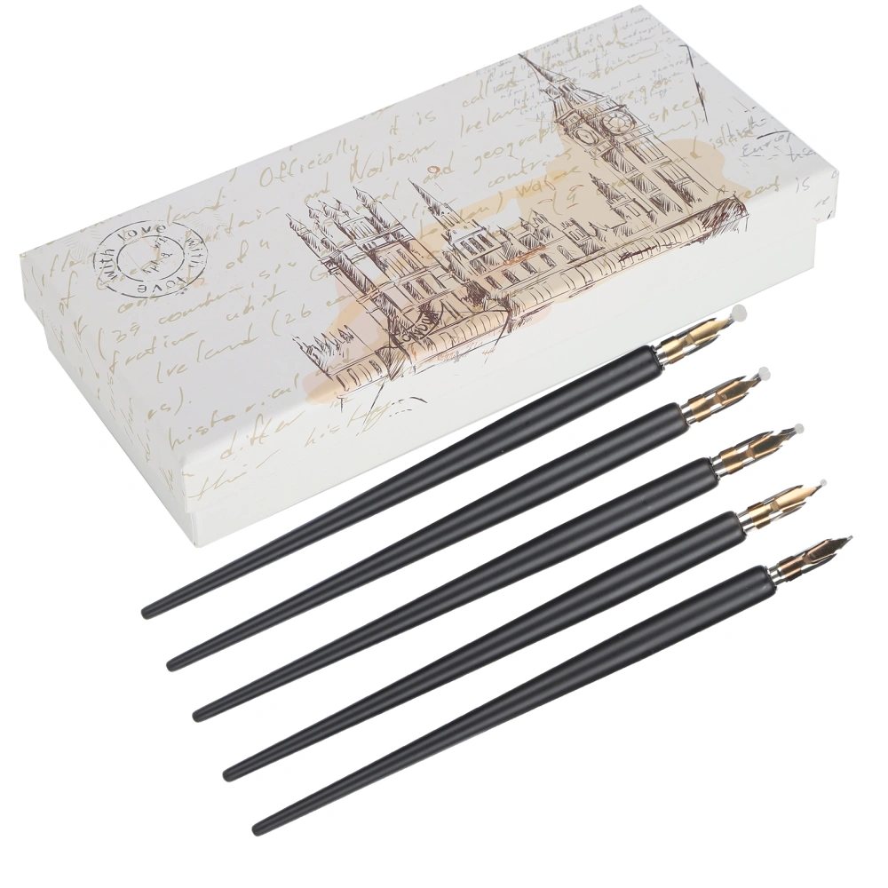 Wooden Handle Dip Pen Home Office Art Painting Calligraphy Fountain Pen Set GiftBlack Thin Long Handle