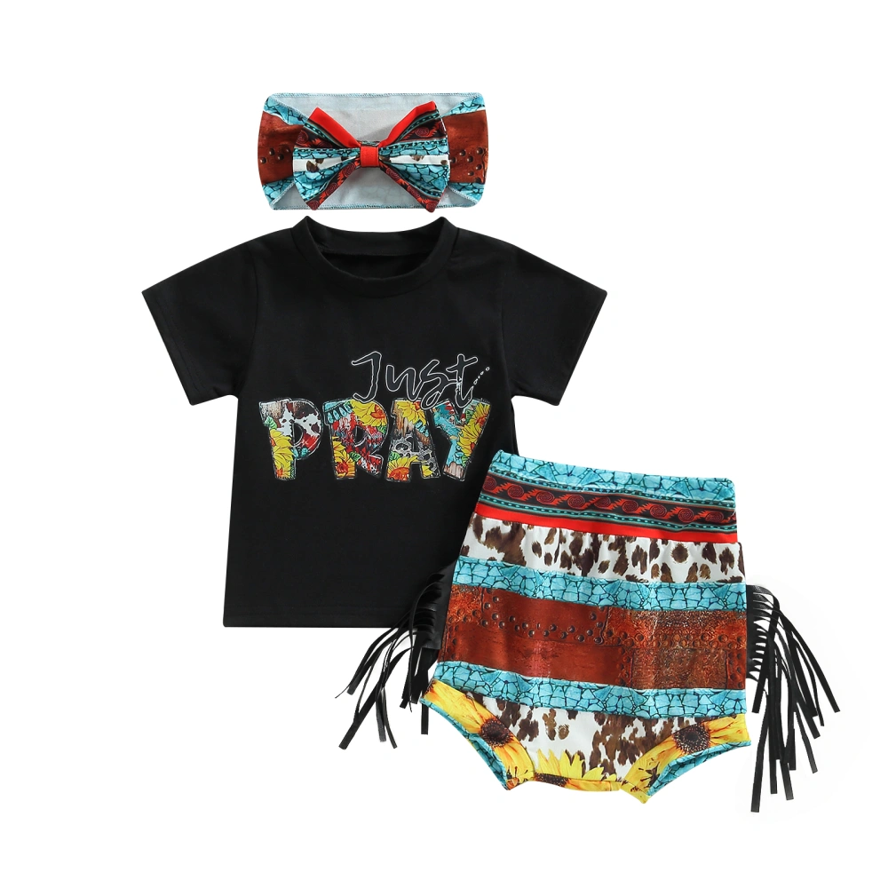 Baby Girls Summer Outfits Western T-shirt and Tassel Shorts Headband